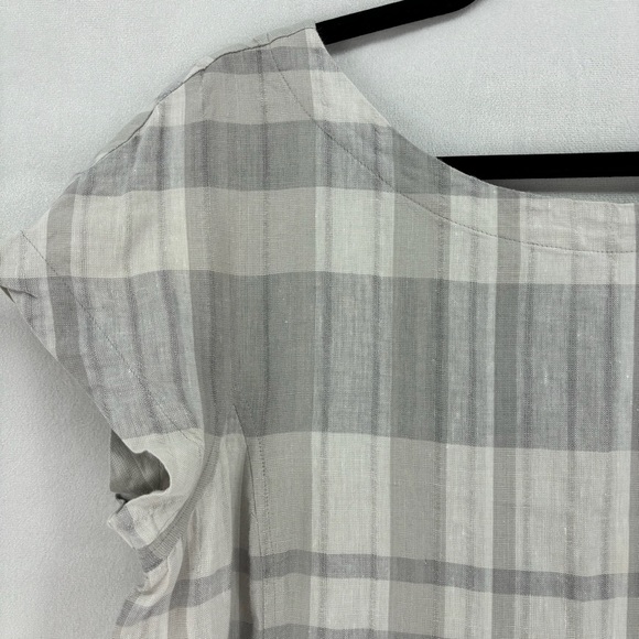Eileen Fisher Women’s Large Cream Gray Plaid Linen Pockets Mini Dress Sheath - Picture 7 of 10